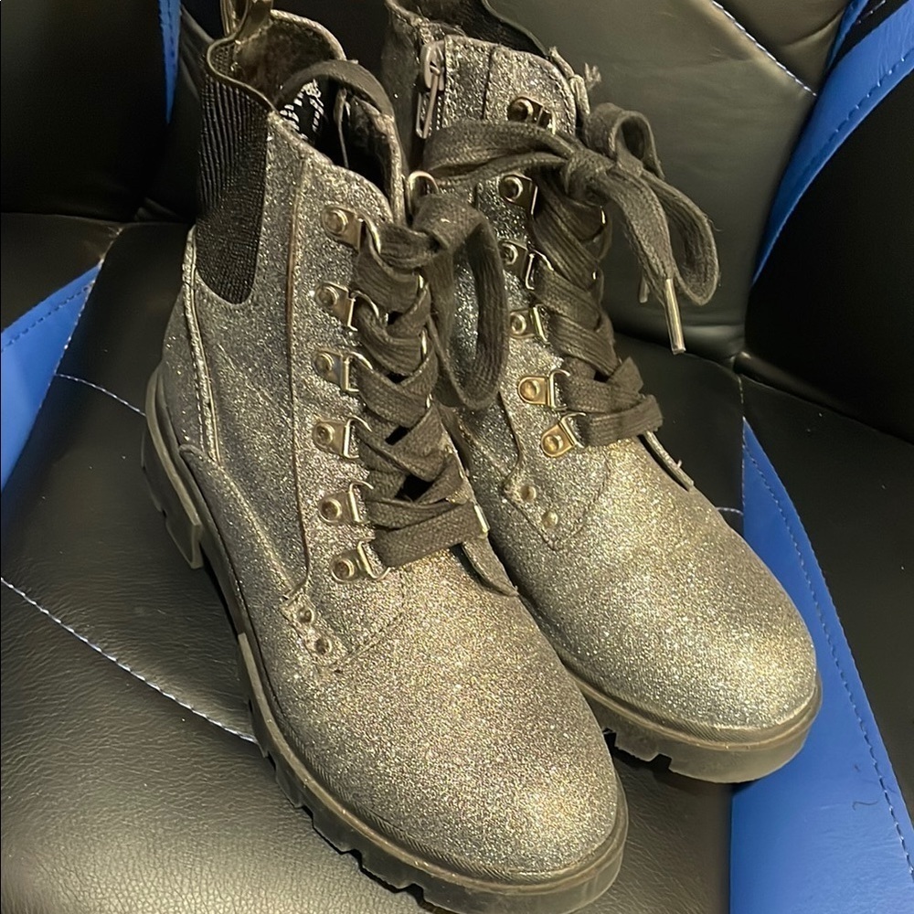 Sparkly Silver Lace-Up Boots